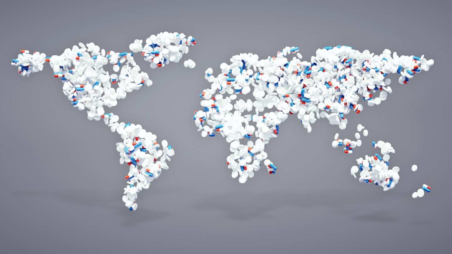 3d pharmaceutical world icon with included clipping path.