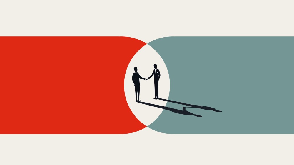 Business negotiation and cooperation vector concept. Symbol of a deal, handshake, success. Minimal design eps10 illustration.