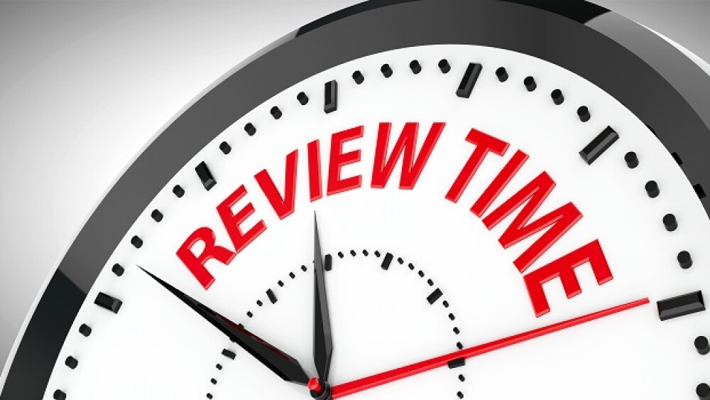 Black clock with Review time, three-dimensional rendering, 3D illustration