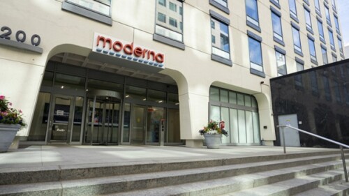 Pictured: Facade of Moderna's building in Massachusetts