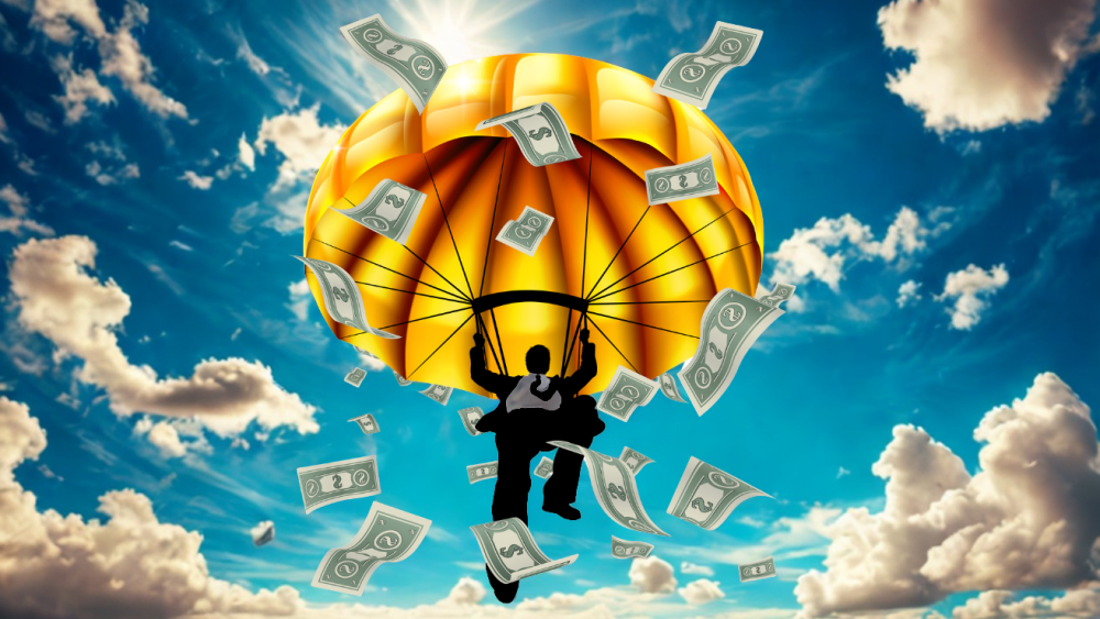 Golden Parachute Cash Silhouette Business Man stock illustration