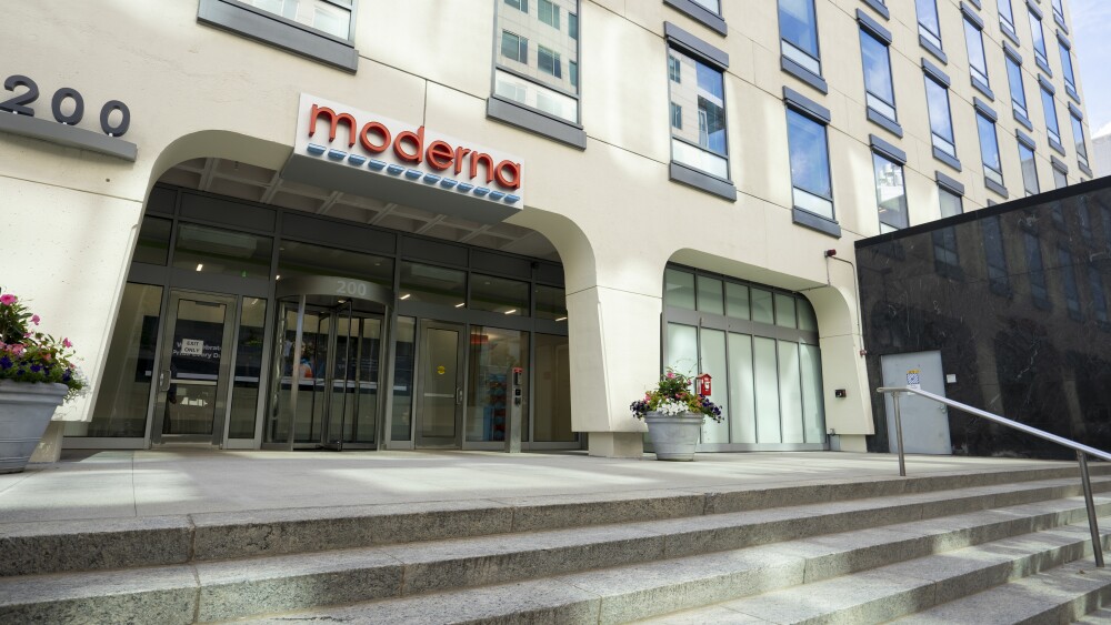 Pictured: Facade of Moderna's building in Massachusetts