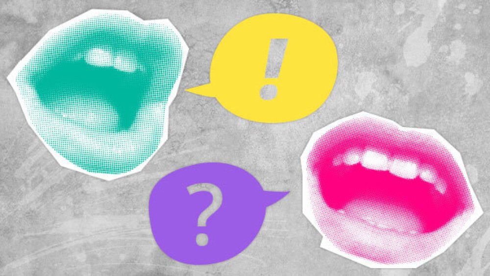 Pictured: Cutout mouths talking to each other/Tayl