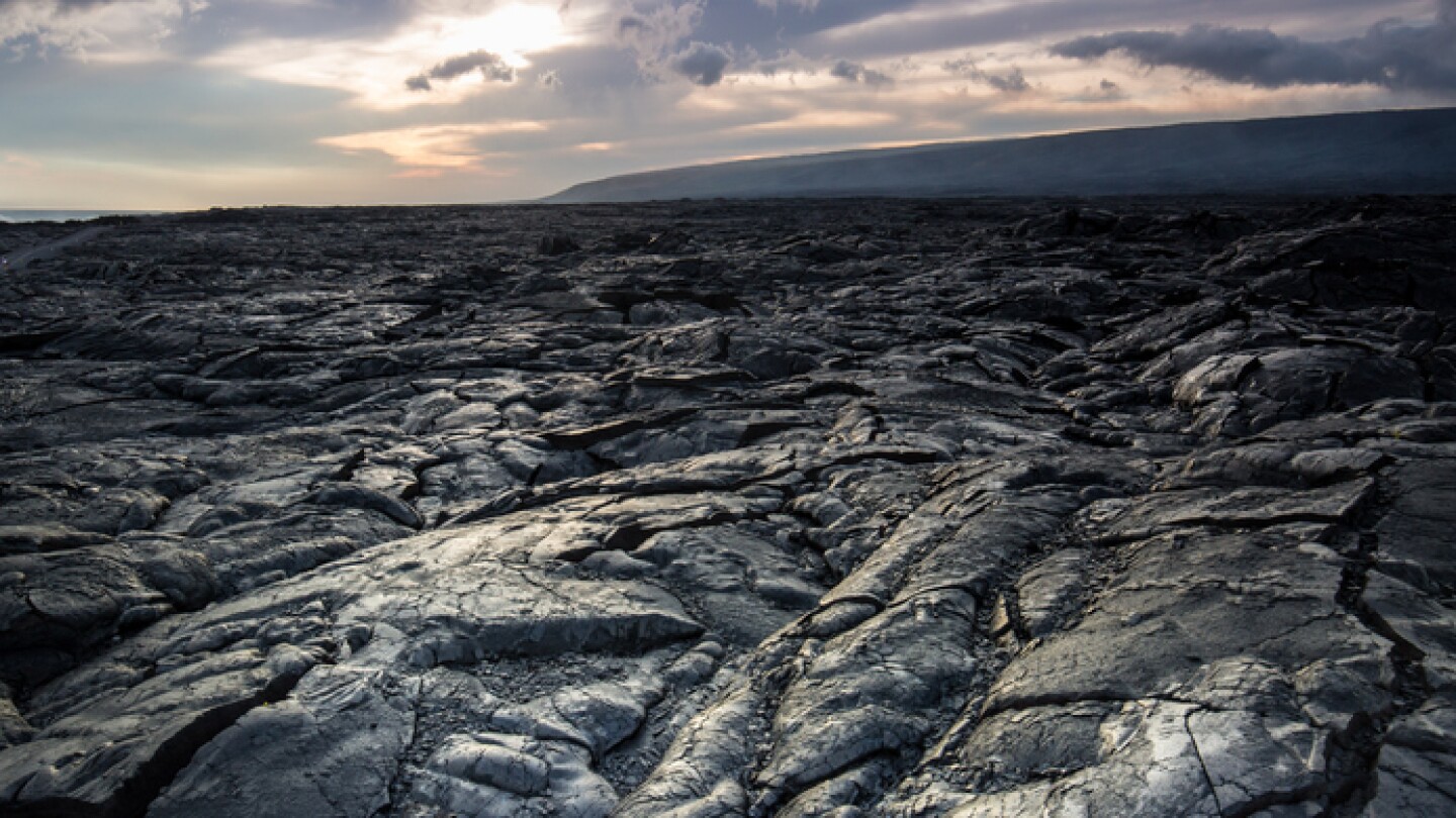 Miles of lava rocks and hardened lava flow on the Big Island of Hawaii after a recent volcanic eruption
