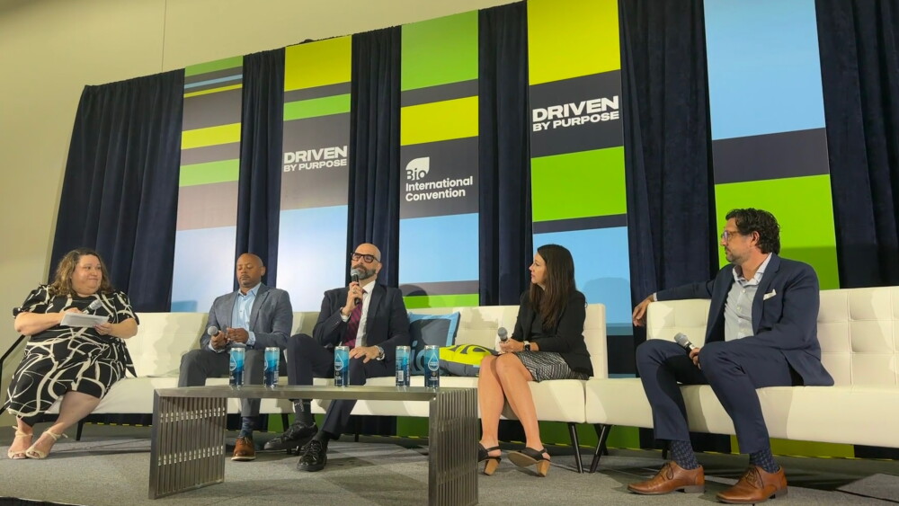 From left to right: Julie Tierney, former deputy director of the FDA’s Center for Biologics Evaluation and Research (CBER); Ian Simon, former lead of HHS’ Office of Long Covid; Demetre Daskalakis, former director of the CDC’s National Center for Immunization and Respiratory Diseases; Jennifer Eileen Towne, chief scientific officer at Vir Biotechnology; Jared Bauer, CEO and cofounder of Seek Labs