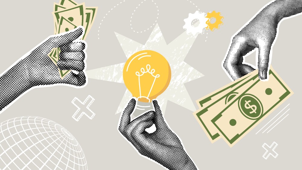 Trendy halftone business concept collage. Idea concept, business concept, financial planning,profit, earnings. Trendy modern retro illustration. Vector illustration