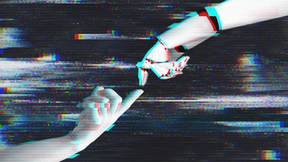 Pictured: Glitchy Human Hand Connecting with Robot