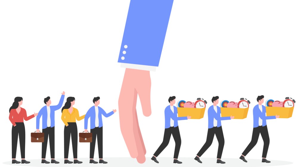 Illustration of a group of businessmen white-collar workers dismissed