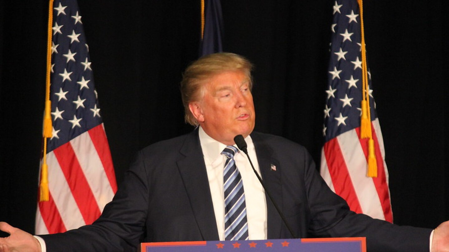 Donald Trump behind a podium