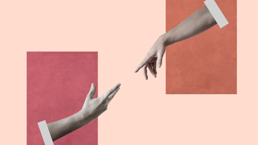 Illustration showing two hands reaching for each other