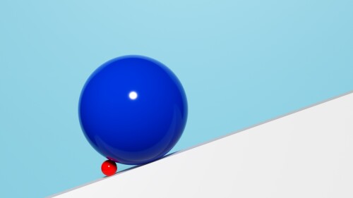 Illustration where small sphere supports large sphere