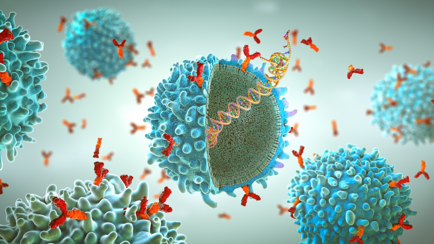 Genetically engineered chimeric antigen receptor immune cell with implanted mrna gene strand - 3d illustration