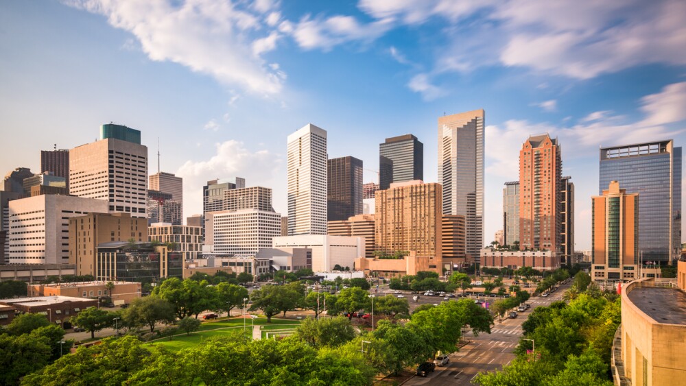 Houston, Texas downtown city park and skyline