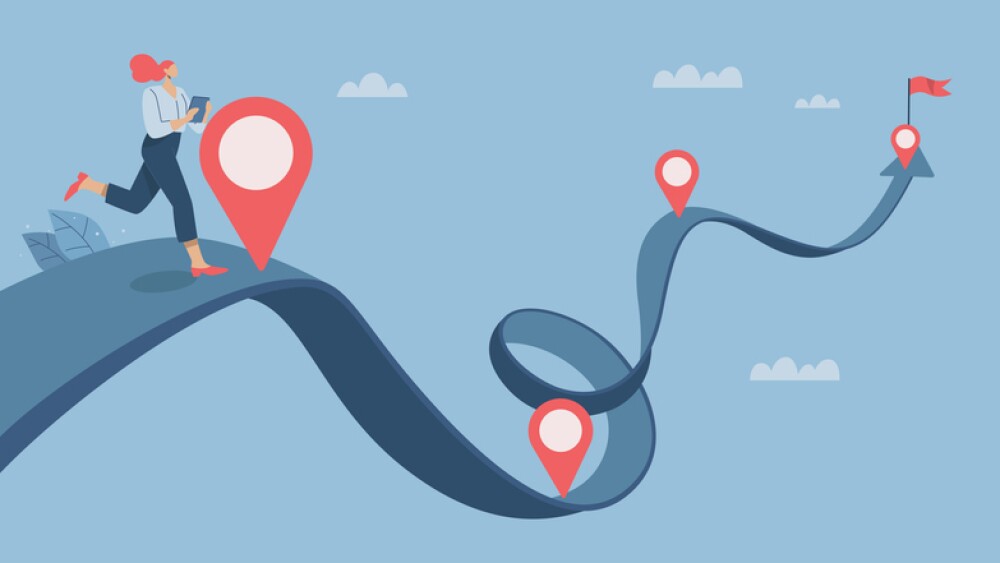 Female Project Manager running work on project timeline. Progress in business, Work process or work process, Timeline to success, Roadmap, Vector design illustration.