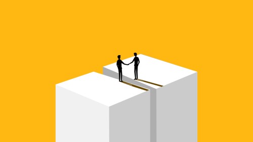 Reaching an agreement. Businessmen shake hands and make a deal. vector