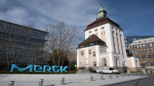 Pictured: Merck KGaA signage at its headquarters in Darmstadt, Germany