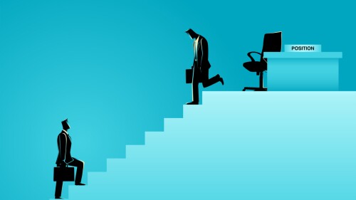 Illustration of employee replacement concept with one employee leaving and another trying to get a job