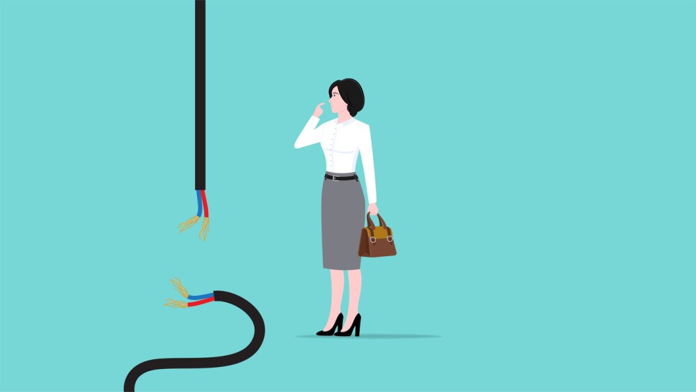 Illustration showing businesswoman surprised by lost connection