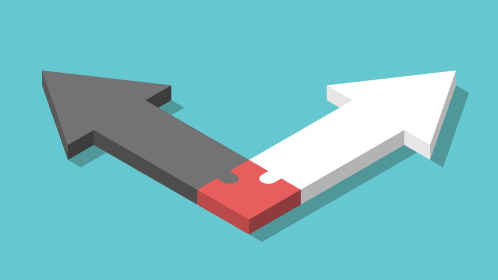 Illustration showing two connected arrows going off in different directions