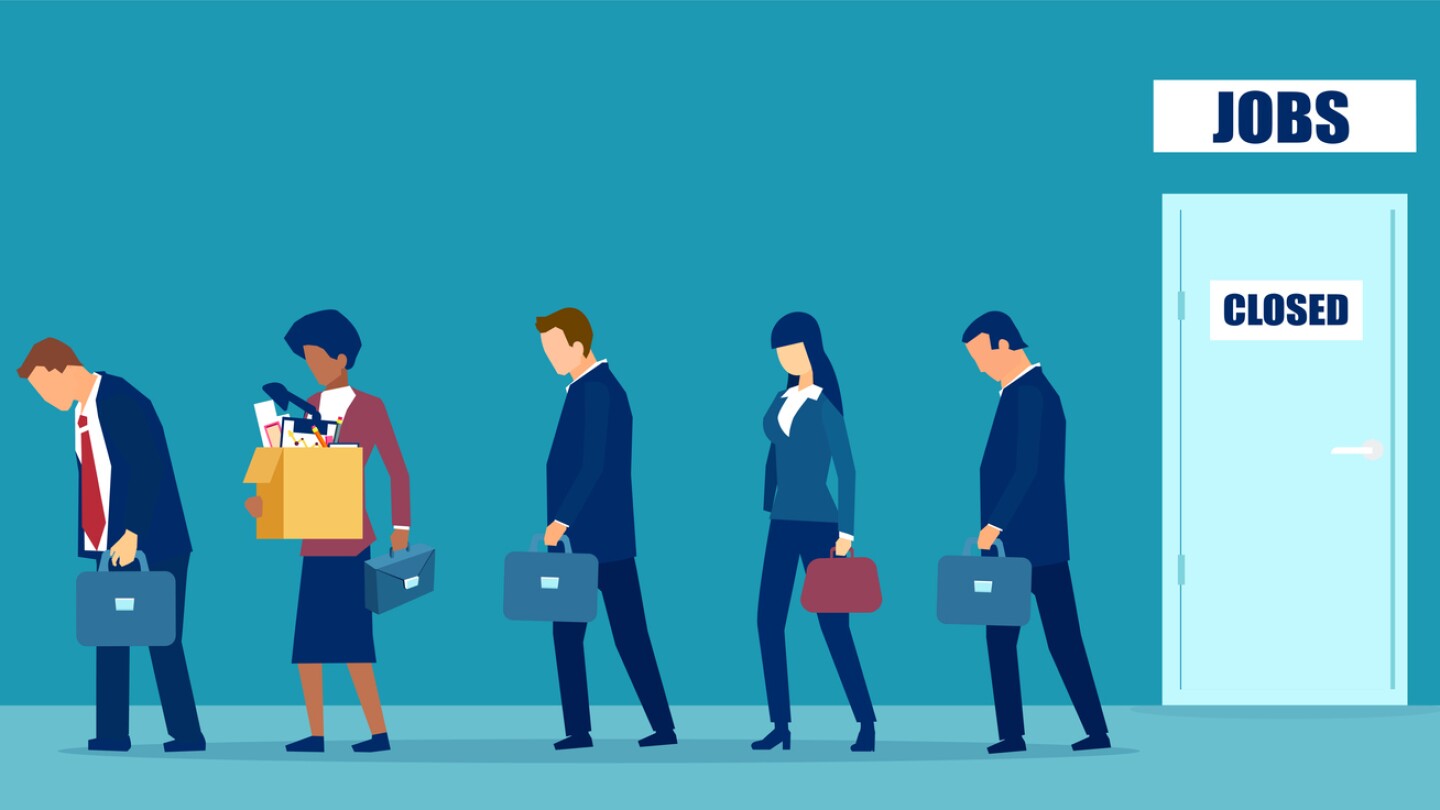 Illustration of a sad group of people fired from job due to business closure