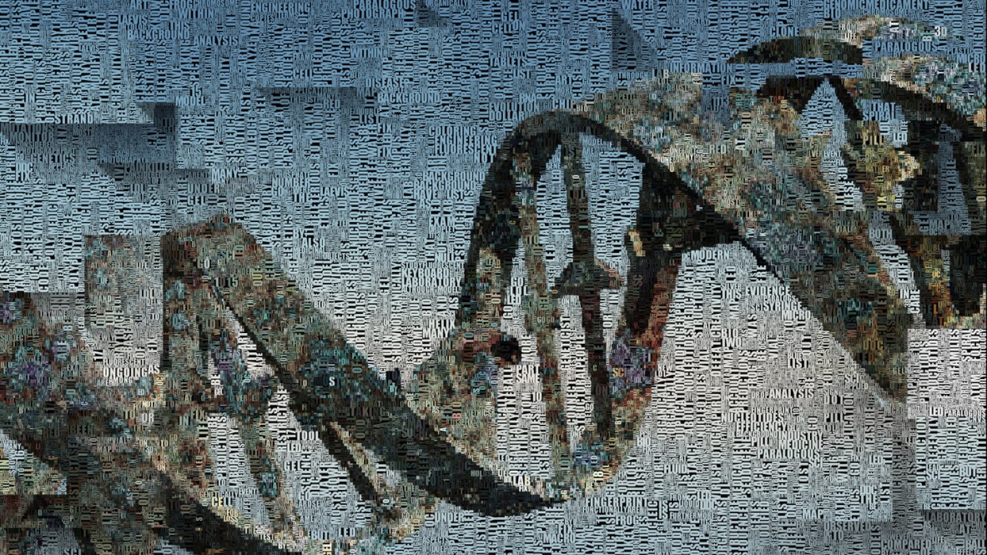 DNA chain and words. 3D rendering