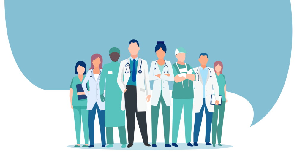 Vector of a medical staff, group of confident doctors and nurses