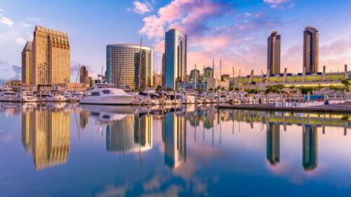 Pictured: Buildings in downtown San Diego near the water