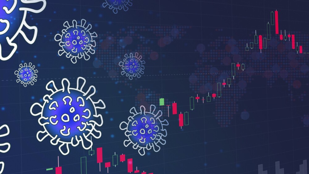 Coronavirus on stock market crisis business motion Financial Stock market crisis falling down in Wuhan Covid-19. Coronavirus financial outbreak losses, down Graph in front of Coronavirus Concept