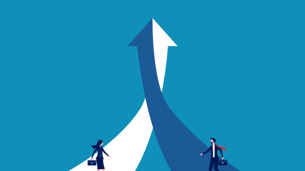 Same goal. Two businesses on the growth graph. vector