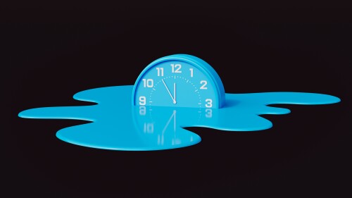 Blue clock is melting on the black background. Time is running out concept 3D render 3D illustration