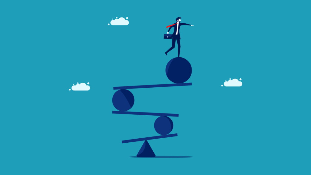 Balance. A business man maintains a balance between life and work. vector