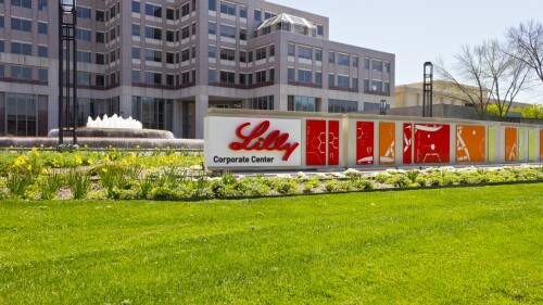Indianapolis, U.S. - April 16, 2016: Eli Lilly and Company World Headquarters. Lilly makes Medicines and Pharmaceuticals VI