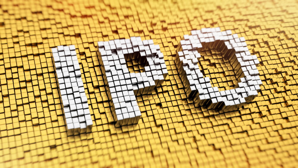 IPO. Pixelated acronym IPO made from cubes, mosaic pattern
