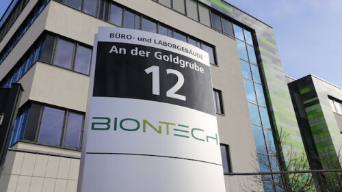 Sign outside BioNTech's building in Germany