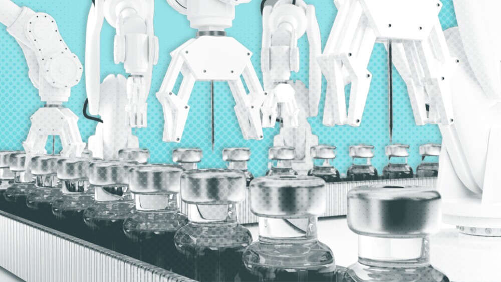 a robotic assembly line with vials