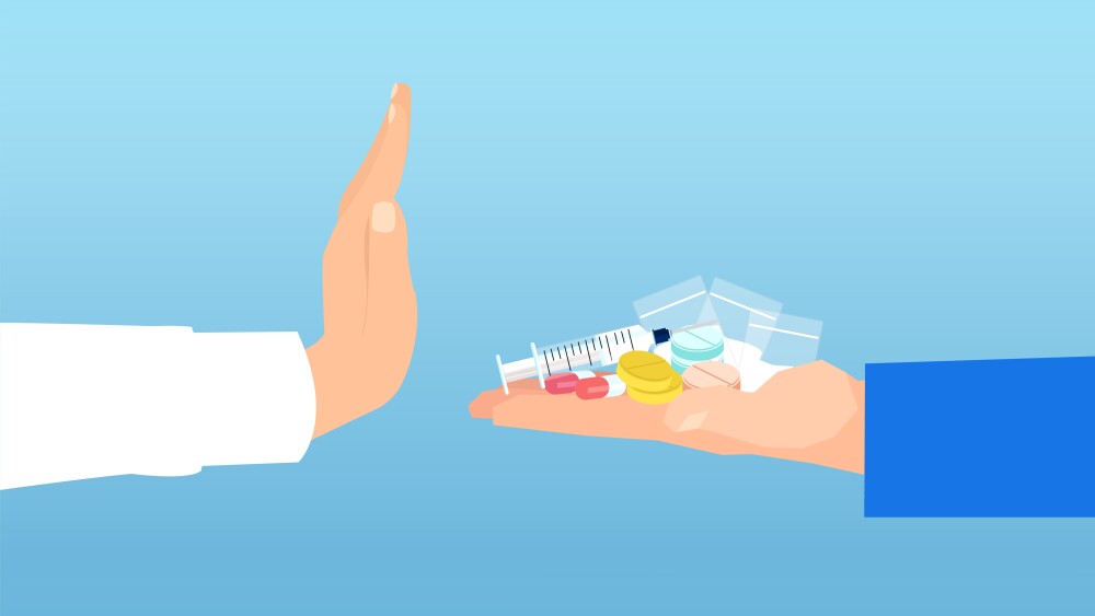 Vector of a young man rejects drugs when being offered