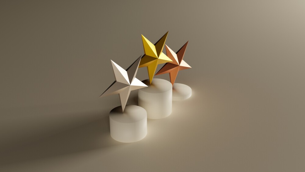 diffrerent stars on a podium, 3d illustration