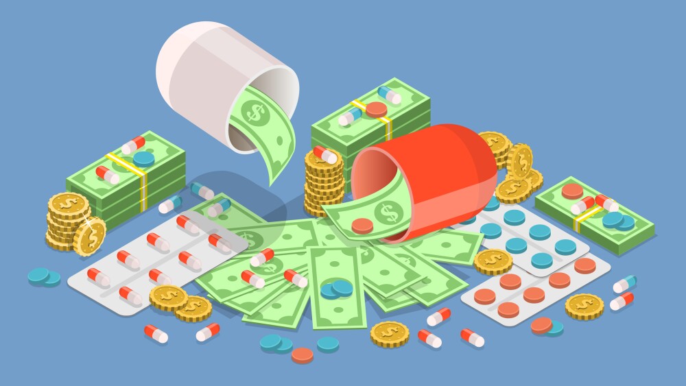 3D Isometric Flat Vector Illustration of Expensive Unaffordable Drugs, Health Care Costs