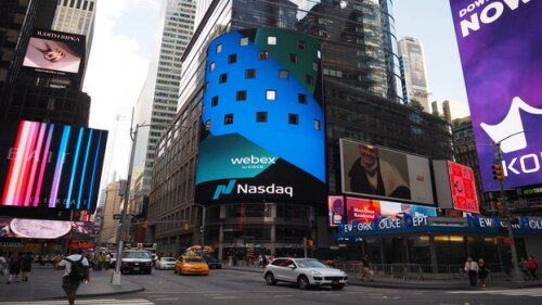 New York City, New York United States - August 29 2021: NASDAQ, National Association of Securities Dealers Automated Quotations corporate logo sign near Times Square.