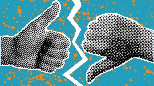 Illustration of two hands, one thumbs up and one thumbs down