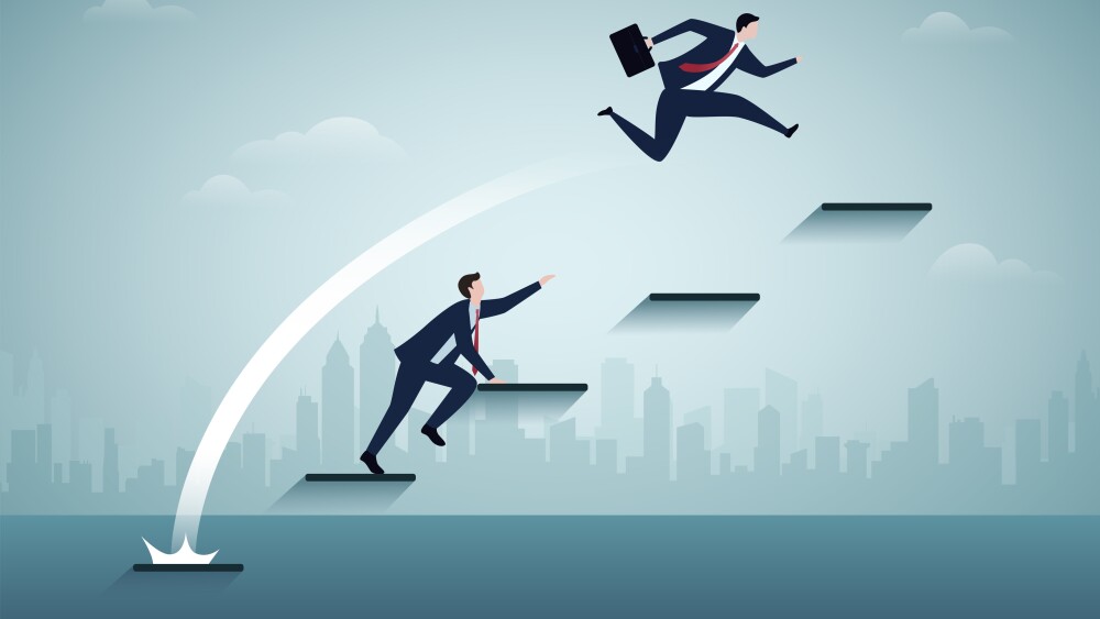 Two businessman taking competition.Overtaking