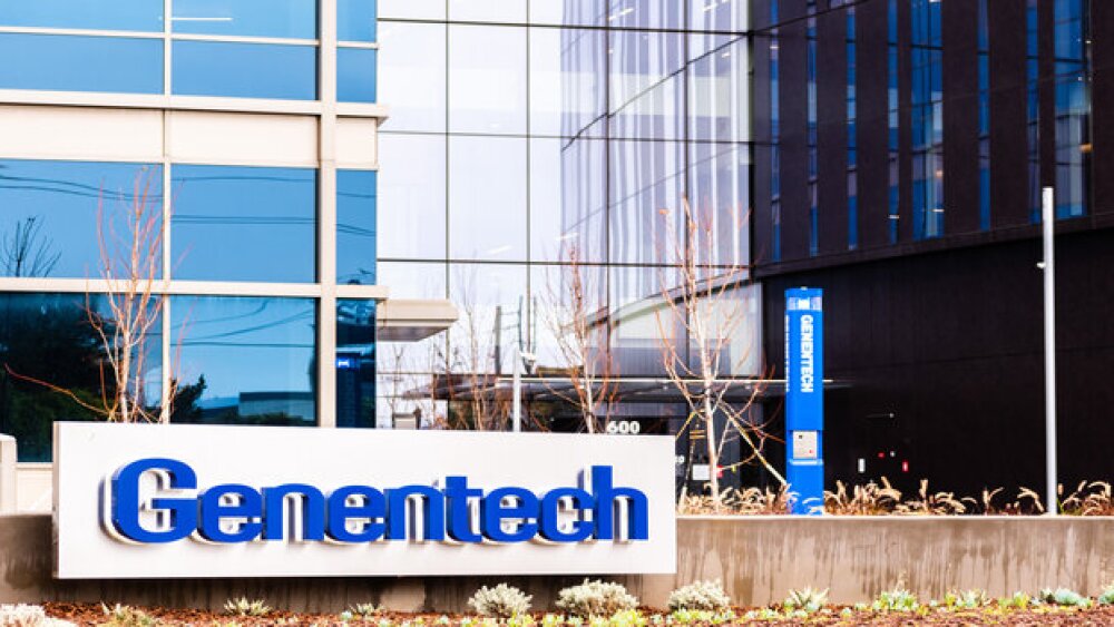Signage outside Genentech's headquarters in Silicon Valley