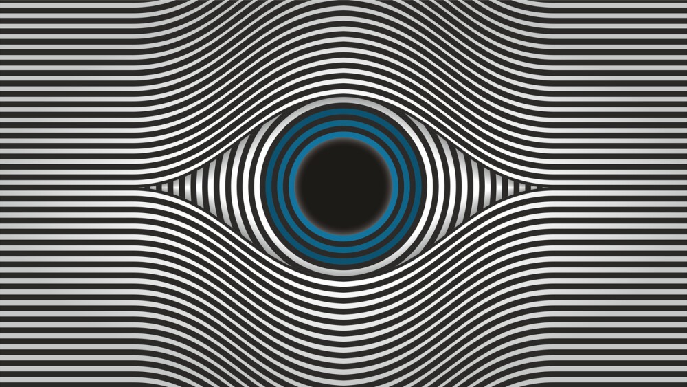 Hypnose eye with sharp lines. Focus illusion.