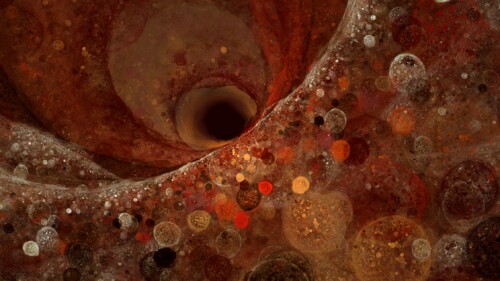 Fractal art representing inside the gut, airways, or blood vessels, possibly infected with disease and viruses, or it could be a rocky cave on an alien planet.
