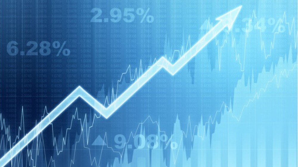 Pictured: Blue upward trendline showing rising sto