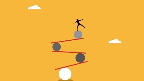 Illustration of businessman balancing on a ball