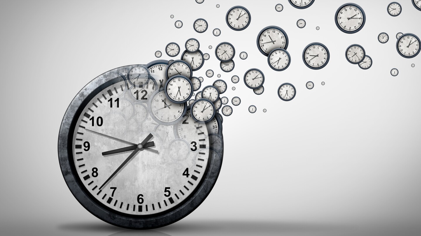 Business time plan concept and planning corporate or personal schedule or wasting minutes as a group of timepieces or clocks coming out of a large clock as a 3D illustration.
