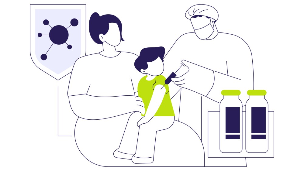 Immunization of kids abstract concept vector illustration. Family doctor vaccinates a child in walk-in clinic, preventive care for kids, medicine sector, make an injection abstract metaphor.