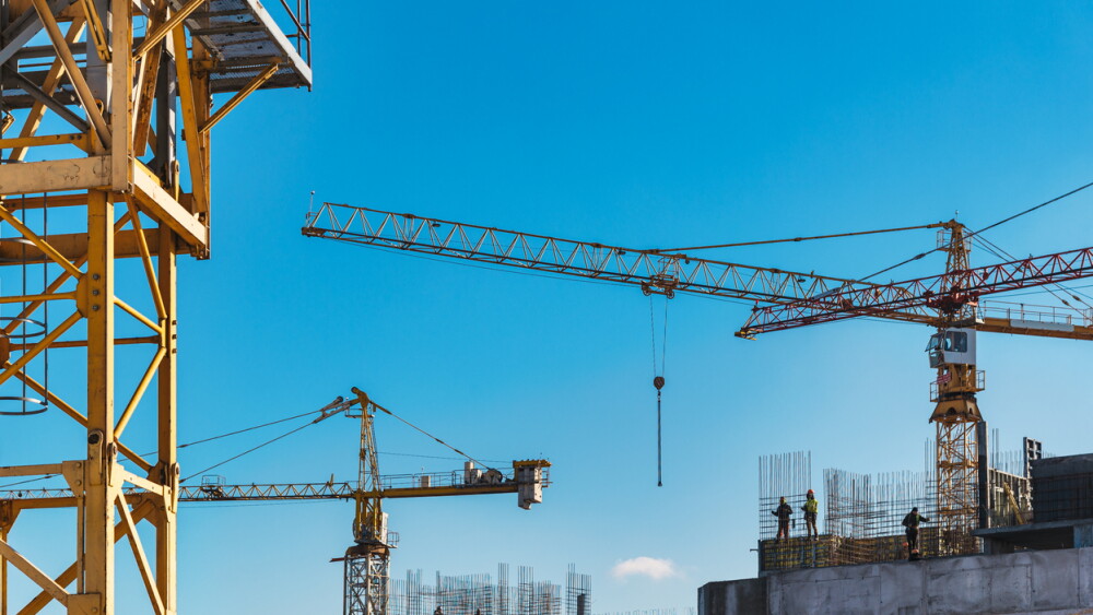 Construction background, monolithic frame skyscraper construction