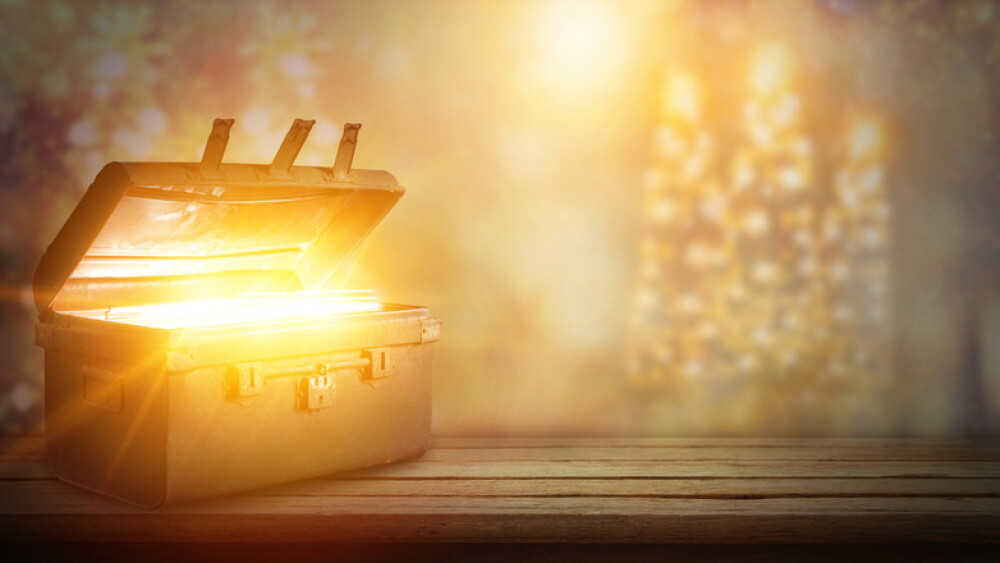Pandoras box with smoke on a wooden background